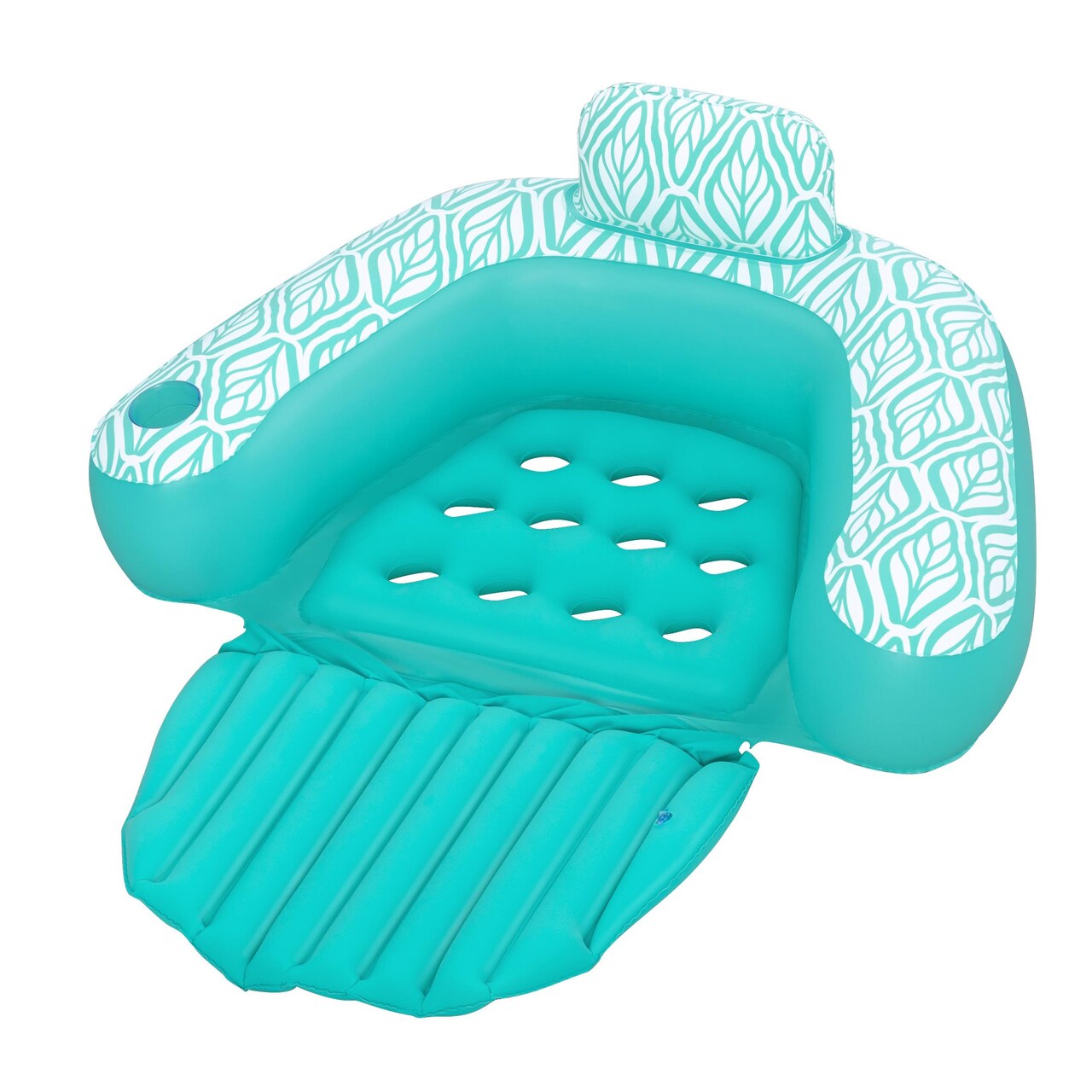 H2OGO! Comfort Plush Deluxe Chair Lounge - Teal, 57" x 47", Inflatable Pool Float, Footrest, Cup Holder, Back & Headrest, Air Ventilation, Water Play